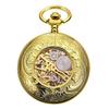 TREEWETO Mechanical Hand-Wind Pocket Watch Roman Numerals Skeleton Gold with Chain