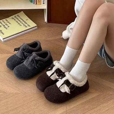 Retro Fleece Casual Shoes Trendy Thickened Warm Shoes Bag Heel Fluffy Shoes