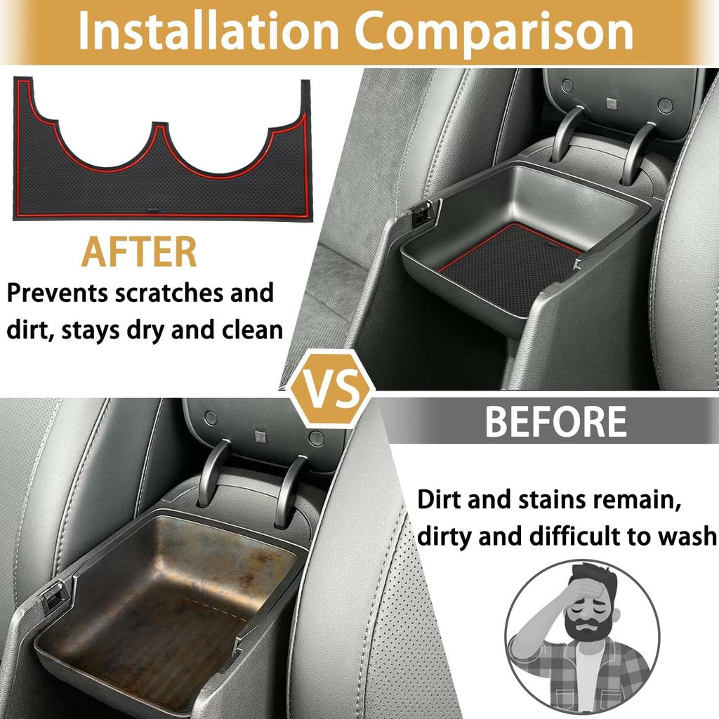 Center Console Liner for Hyundai Kona Accessories (SEL Convenience, N-line, Limited) 2024 2025, Cup Holder Mat, Non-Slip Dust Interior, Rubber