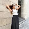 Langer Satinrock für Damen, elegant, hoch tailliert, Seide, A-Linie, Schlitz, elegante Maxiröcke