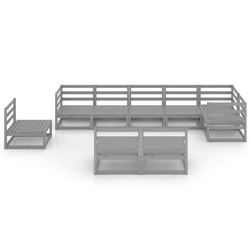 9 Piece Garden Lounge Set Grey Solid Pine Wood