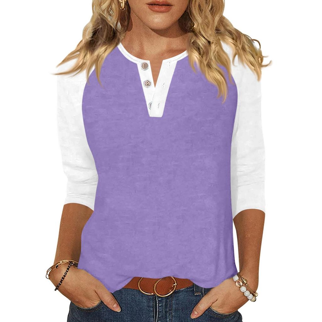 Women's T Shirt Print Button 3/4 Sleeve Daily Weekend Fashion Basic V- Neck Regular Top