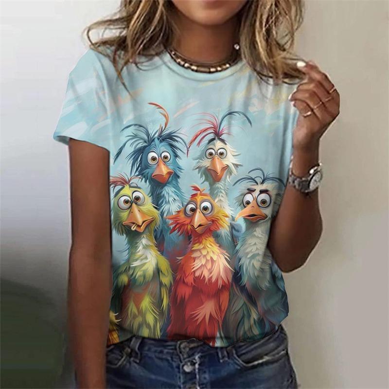 Cute Chicken Pattern T-Shirt For Women Funny Animals 3D Printed T Shirts Summer Fashion Street Tees O-Neck Tops Short Sleeves