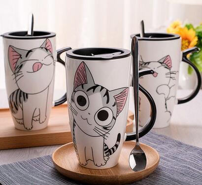 Niedliche Keramik-Kaffeetasse mit Deckel, große Kapazität 600 ml, Tier-Tassen, Kreatives Trinkgeschirr, Kaffee-Teetassen, Neuheitsgeschenke, Milchbecher