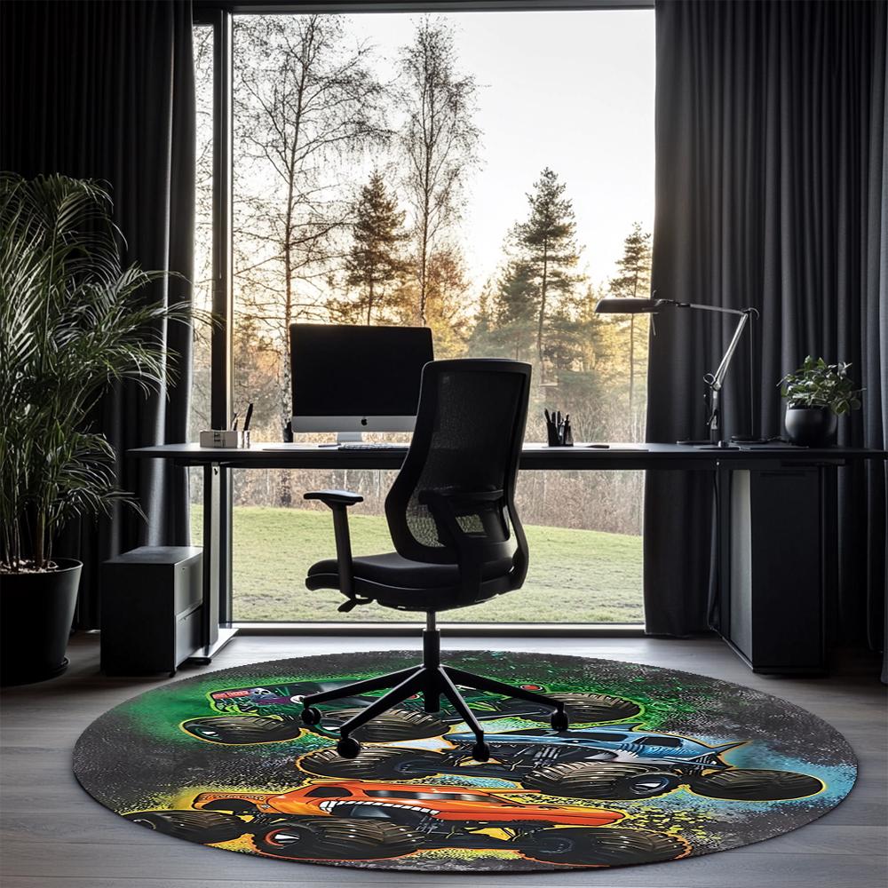 Truck Printed Round Rug Carpet Chair Rug Area Rug Entryway Doormats,for Office Chair Living Room Bedroom Kitchen Room.