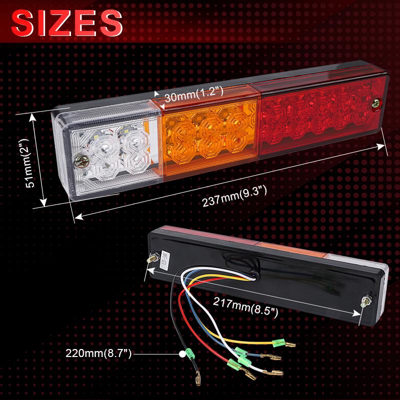 20LED Tail Lights Brake Stop Light Turn Signal Reverse DRL Driving Light 12V 24V for Car Trailer Offroad UTE RV Van Truck Lorry