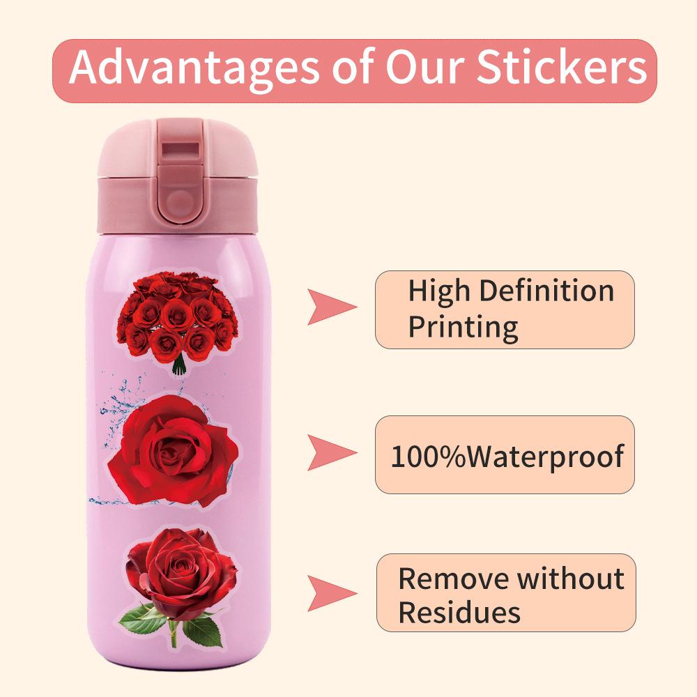 60 New Transparent Rose Stickers Pack Waterproof Transparent PET Flower Material Decorative Guitar Stickers