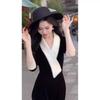 Winter's Powerful Aura, Elegant Ladylike Long Dress with a High-End Feel, Hepburn-Style Black Waist-Cinching Dress for Formal Occasions