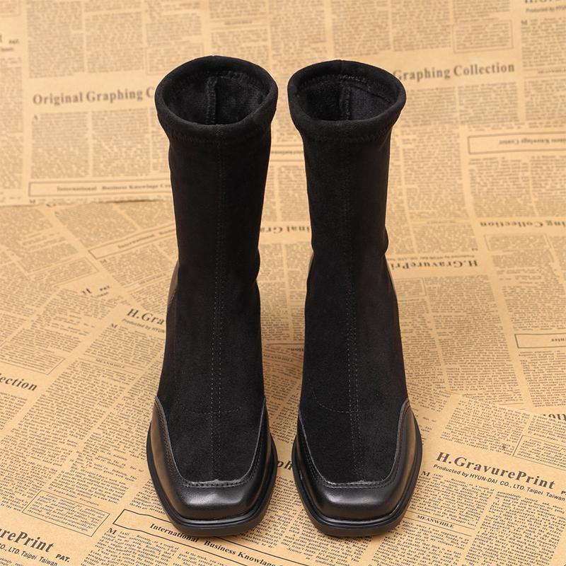 Enkellaarsjes Dames Hoge Hakken Suède Mode Schoenen Chunky Designer Sneeuwlaarzen Pumps Jurk Chelsea Boots Nieuw Kort Mujer Botas