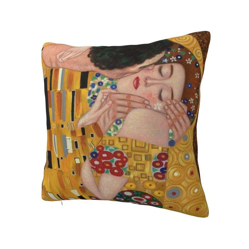 Modern The Kiss By Gustav Klimt Sofa Cushion Cover Polyester Painting Art Throw Pillow Case for Living Room
