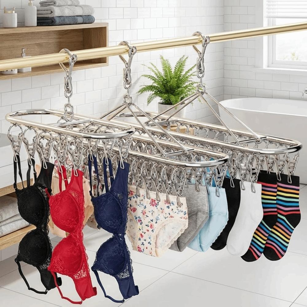 20/30 Clips Socks Drying Rack Stainless Steel Underwear Socks Holder Sock Laundry Airer Balcony
