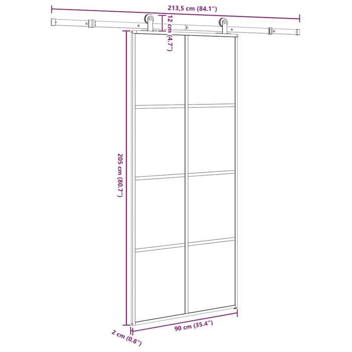 VidaXL Porte coulissante avec kit de quincaillerie 90x205 cm Verre ESG, porte coulissante sur rail, porte coulissante 3332896