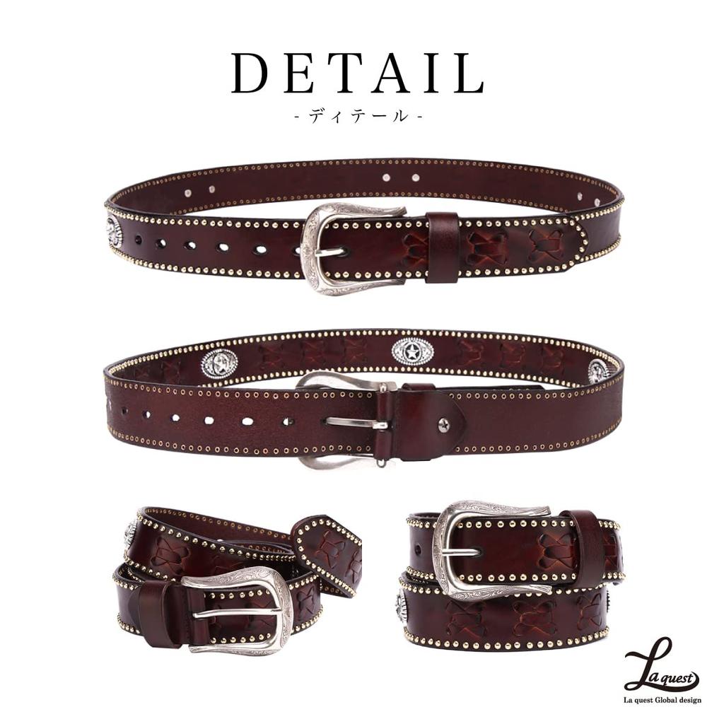 Laquest Western Cowhide Leather with Braided Casual Style Dark Men's Belt, Concho, Leather, (3. Brown)