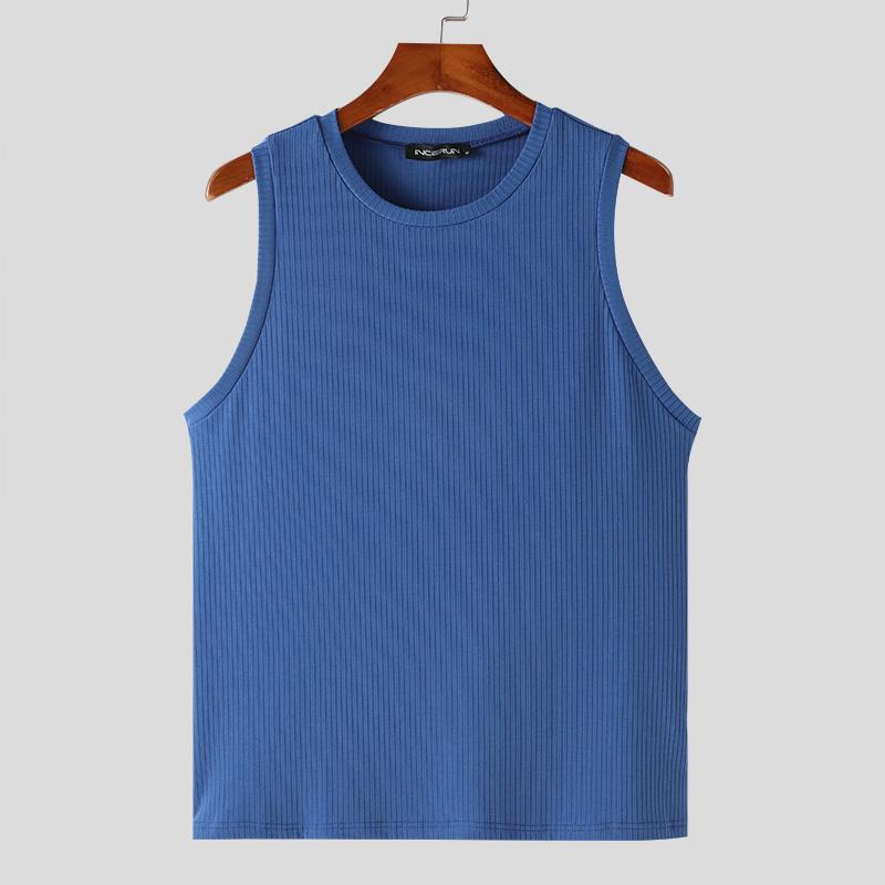 

INCERUN Чоловічі трикотажні жилети з круглим вирізом, повсякденні літні безрукавки для тренажерного залу 3XL синій