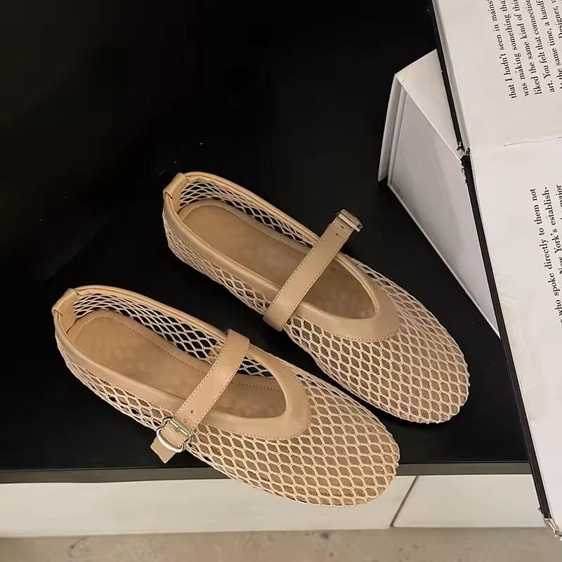 Women's Summer Exquisite Mesh Canvas Mary Jane Ballet Flats