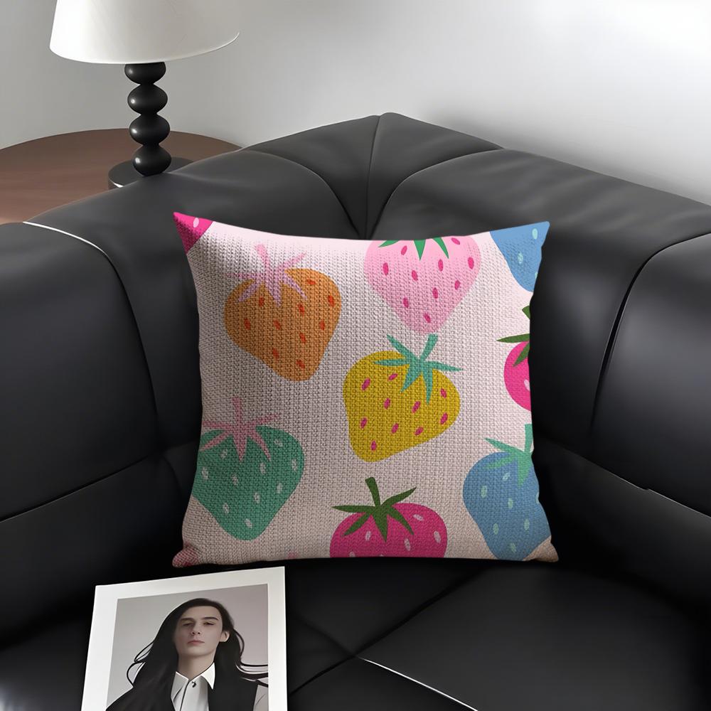 

Strawberry Colorful Cushion Cover Natural Linen Organic Fabric DoubleSided Printing Sofa Home Decor Gift Pillow Case 30x30cm