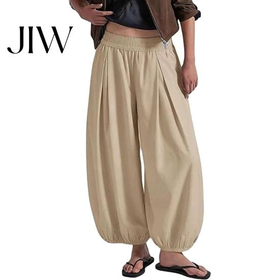High Waisted Pants Women Wide Leg Barrel Pants, Casual Balloon Relaxed Fit Trousers, Solid Color Pleated Baggy Palazzo S