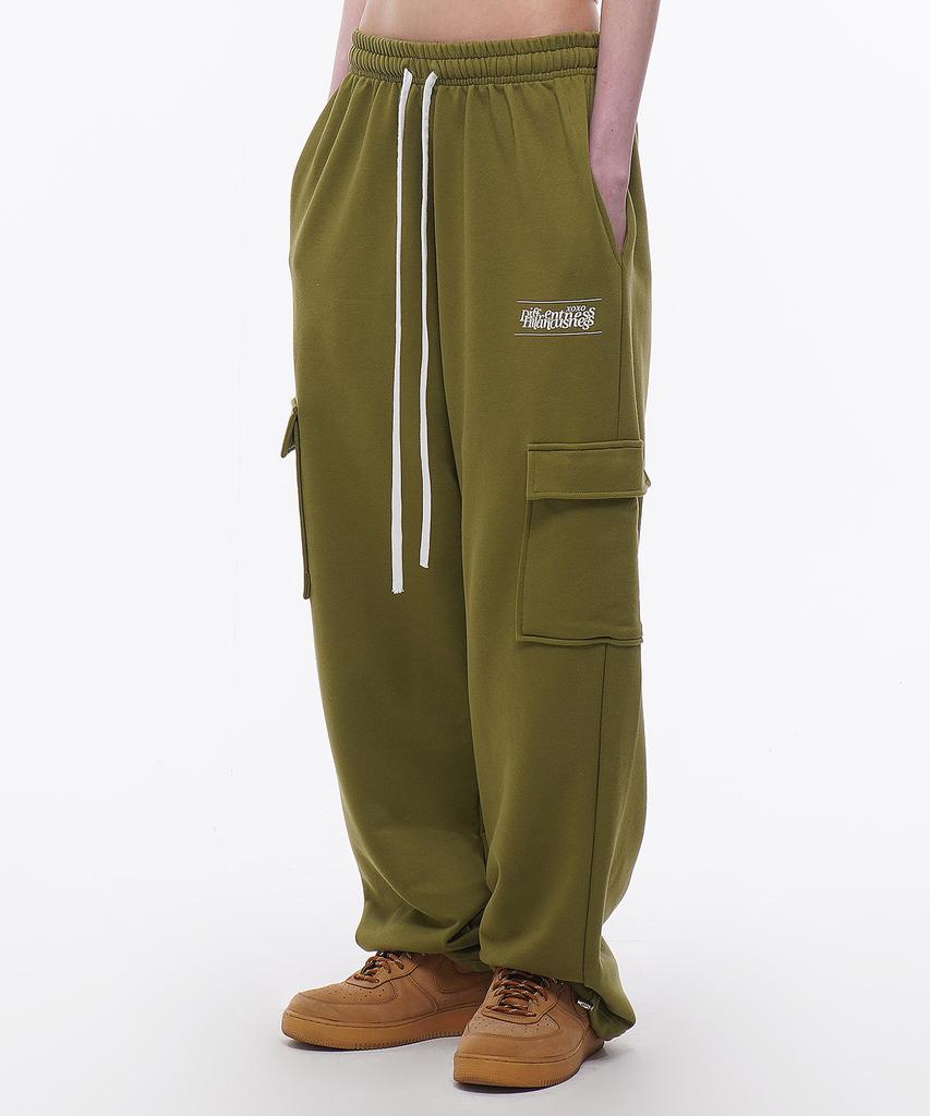 D.XO.H Stack Logo String Long Wide Pants Olive Green