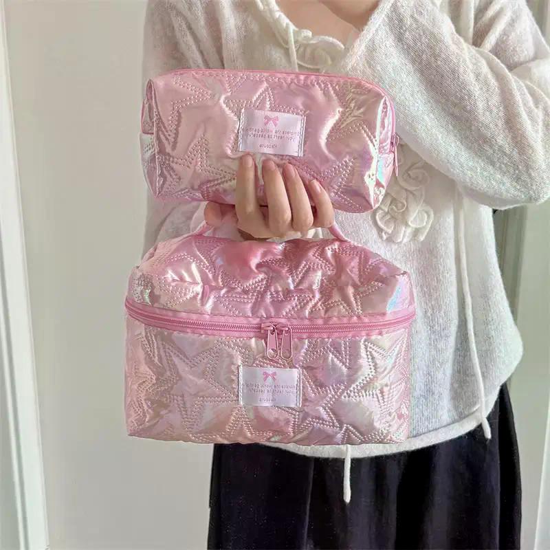 Shiny Pearl Star Makeup Bag Cute Zipper Cosmetic Organizer Women Portable Toiletry Case Female Cloth Handbag For Girls