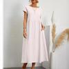European and American Solid Color Sleeveless Loose Cotton and Linen Pocket Dress