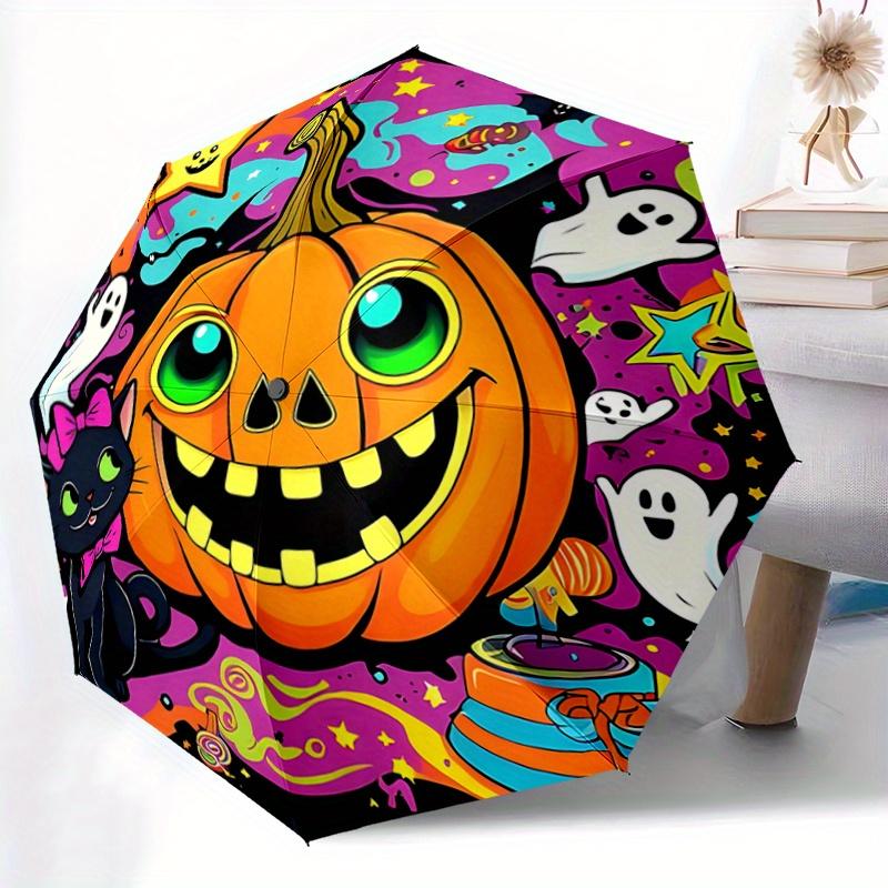 1pc Happy Pumpkin Halloween Automatic Opening and Closing Umbrella, Lightweight 3-Fold, With Cute Cartoon Characters, Suitable for Home, Outdoor and D