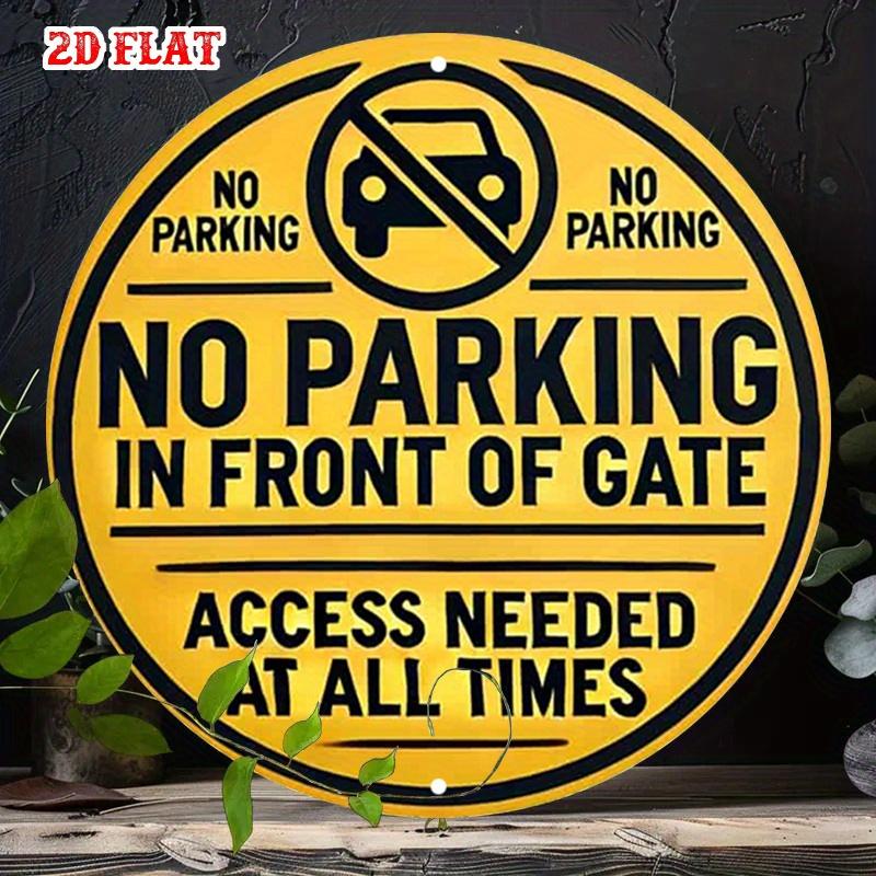 Retro No Parking In Front Of Gate Round Metal Sign Vintage Yellow Warning Wall Decor for Driveway Home Security