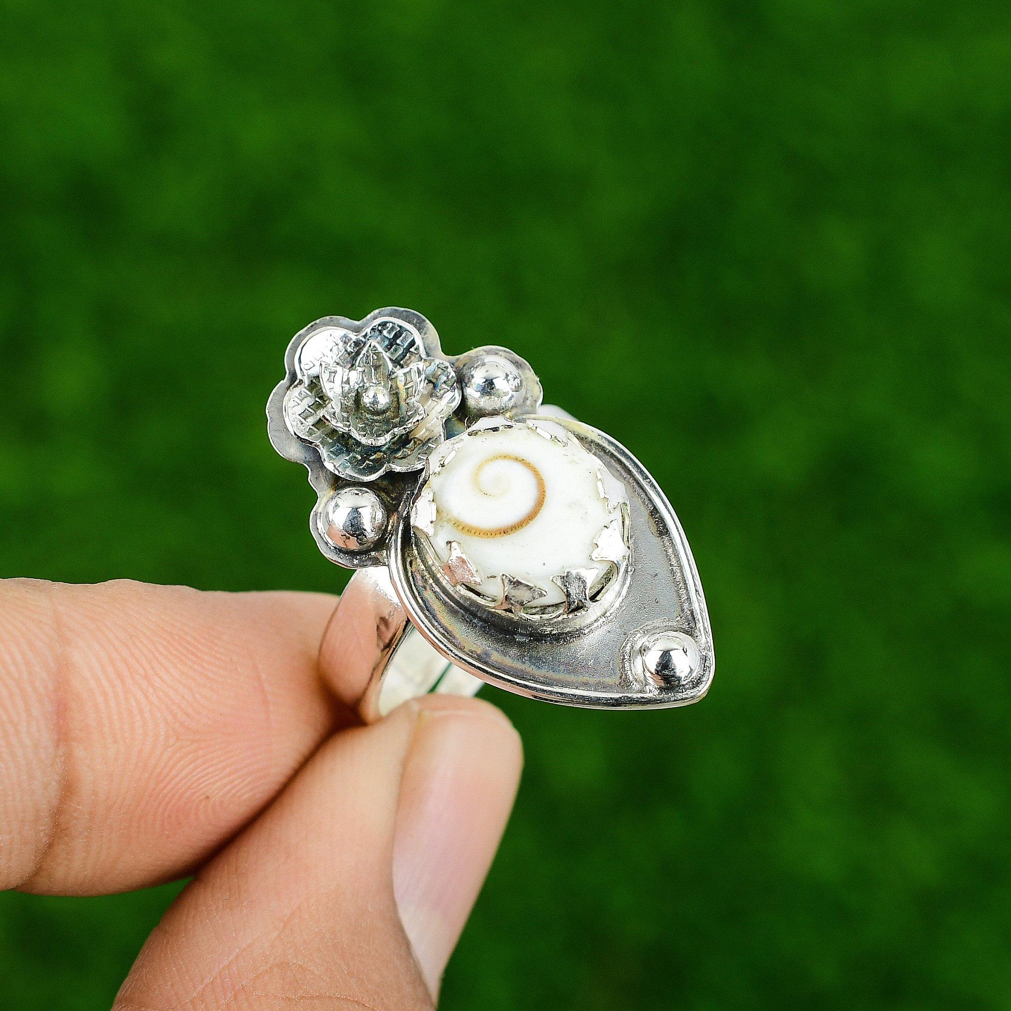 

Натуральная раковина Шива Глаз Штабелируемое Цветок Белое Регулируемое Кольцо 925 Серебро Adjustable