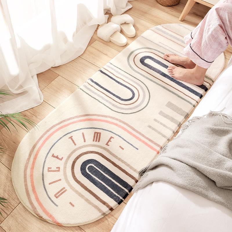 Bedroom Bedside Oval Carpet Modern and Simple Machine Washable Bay Window Balcony Long Strip Short Plush Carpet