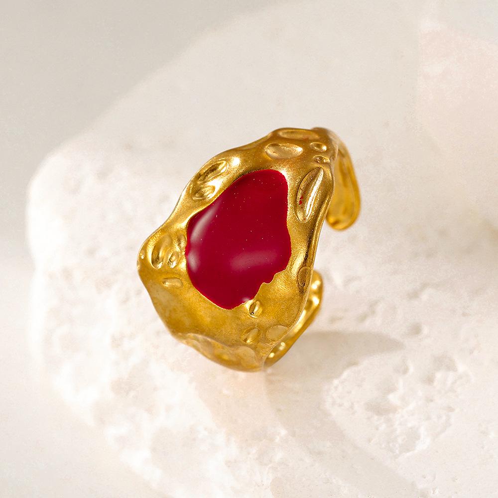 Anello in Acciaio Inossidabile con Gocce Irregolari Floreali Francesi - Design Lussuoso e Resistente ai Colori per Donne