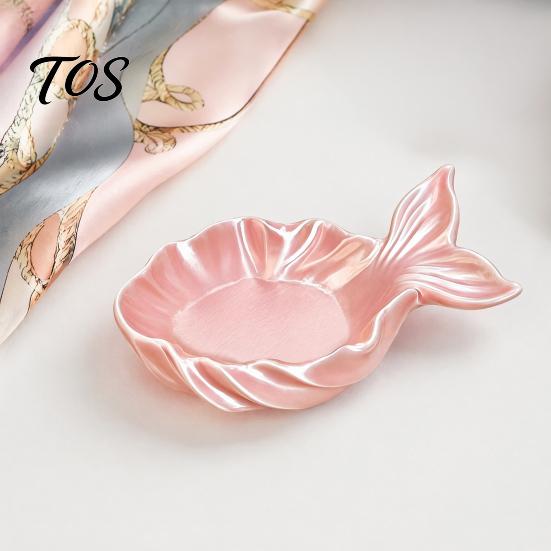 Pink Jewelry Dish Fishtail Storage Tray, Large Capacity Groove Design, Pearlescent Organized Vanity Decor 3D Printing Desktop Ornament, for Rings And