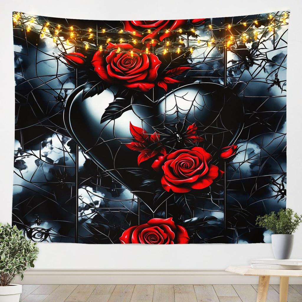 Sugar Skull tapestry For Kids Adults Room Decor,Purple Rose Flowers Tapestries Goth Skull Tapestry Wall Hanging Skeleton Bones