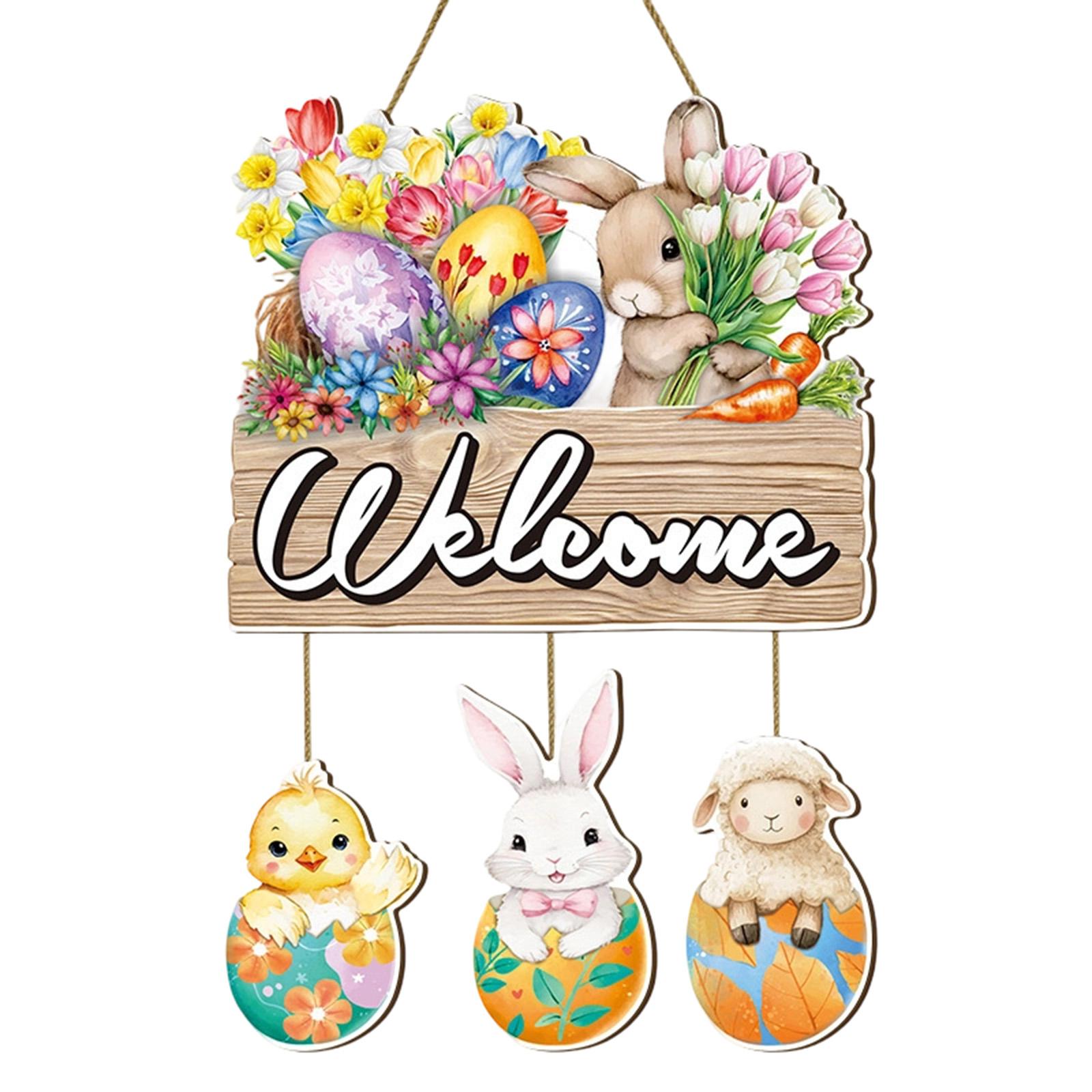 

Easter Decorations Rabbits Wooden Wall Hanging For Door Decoration One Size