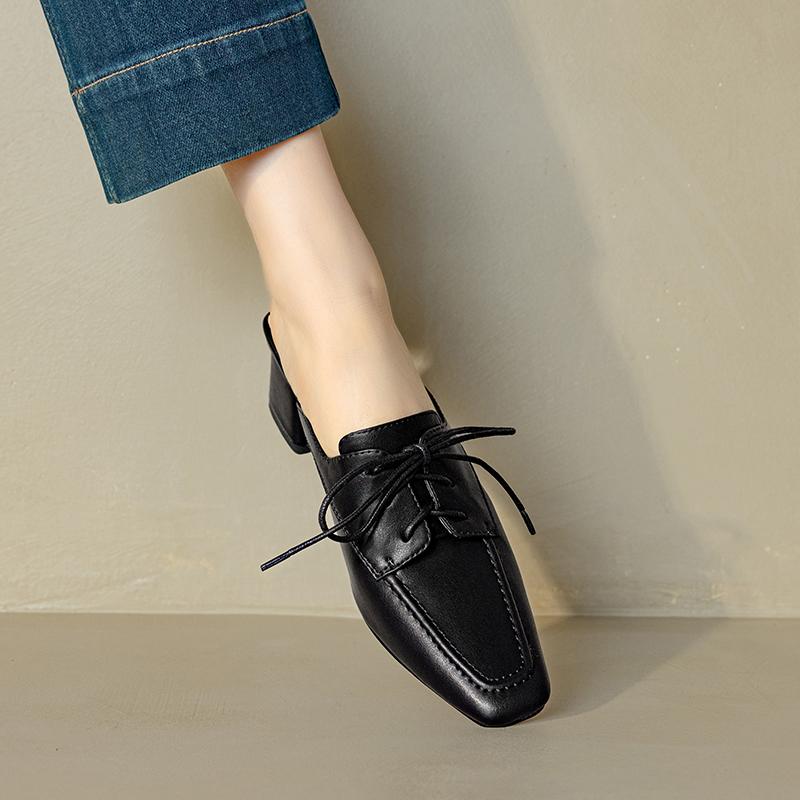 Fashion New Summer Women Shoes Genuine Sheepskin Leather Slippers Women Covered Toe Thick High Heels Party Dress Mules Ladies Sandals