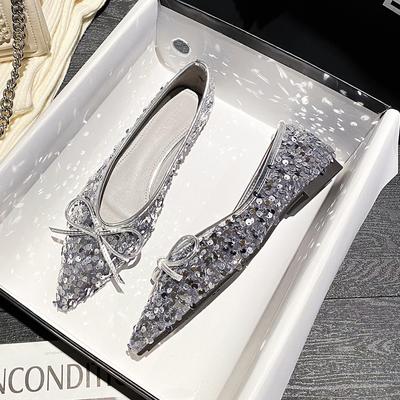 Chaussures Plates Tendance pour Femmes 2025 Printemps Automne Paillettes Peu Profondes Bling Bout Pointu Nœud Luxe Grande Taille Chaussures pour Femmes 41 42 43