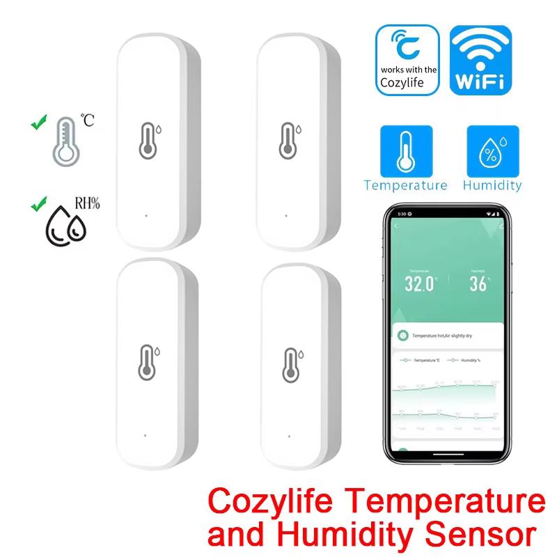 1-4PCS Tuya Zigbee/Cozylife WiFi Temperature Humidity Sensor Real-Time Remote Monitoring App Voice Alerts Alexa Google Assistant