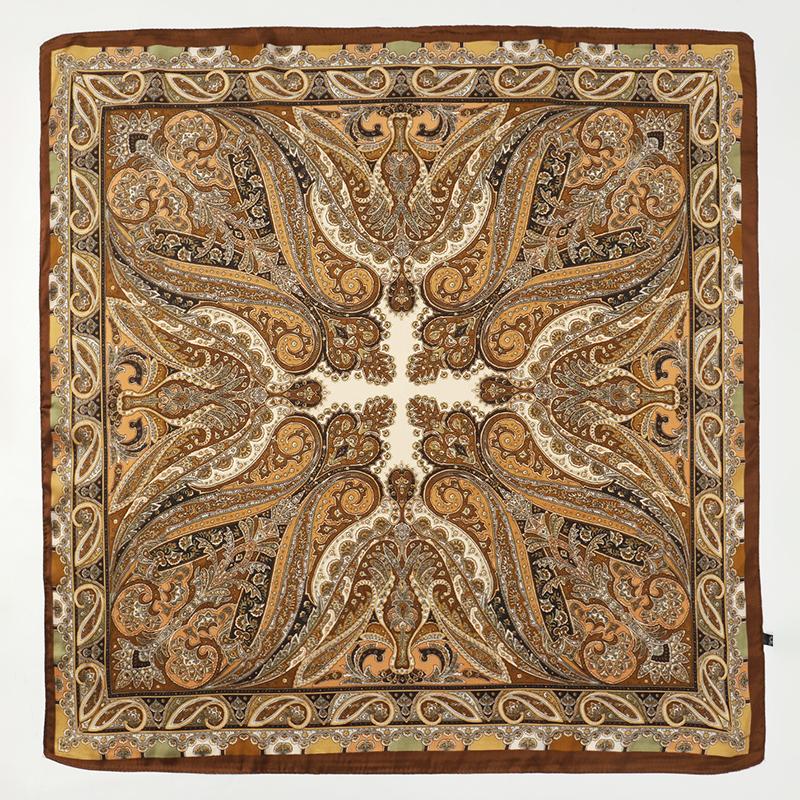 Bohemstil Trykk Luksusmerke Silke Firkantet Skjerf Kvinner Satin Sjal Halsklede Wrap Skjerf Bandana Hår Hjiab Blomstermønstret