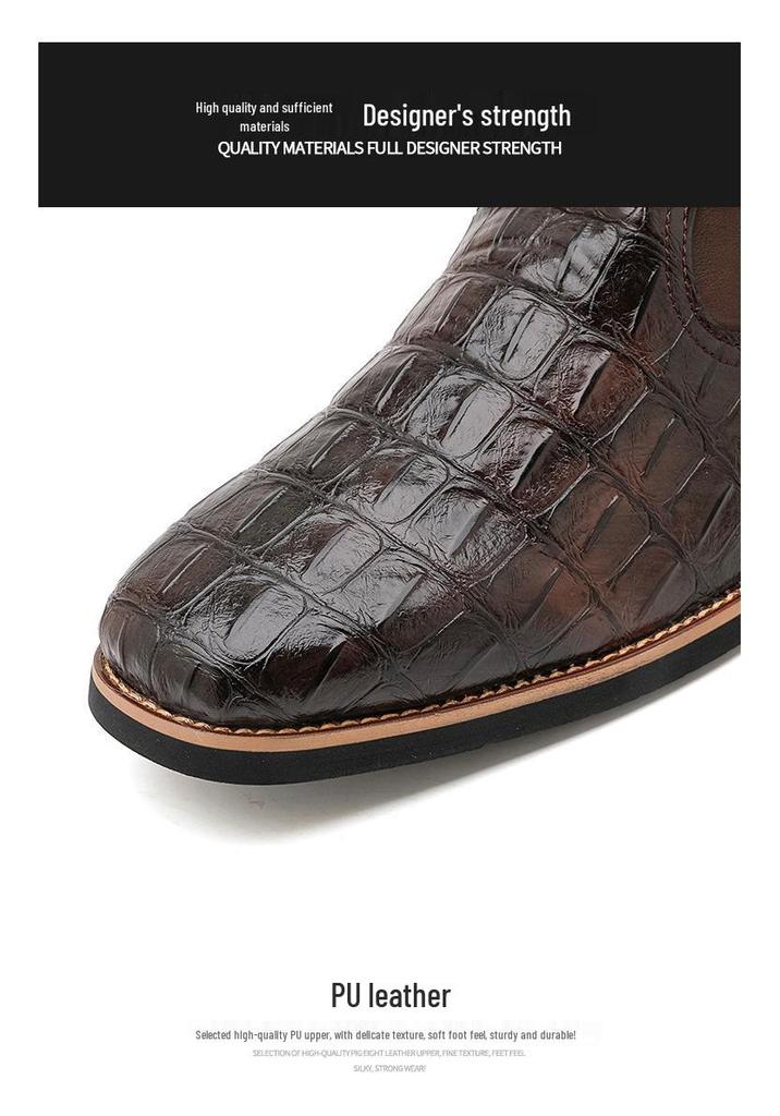 Men's Western Cowboy Boots: Retro Crocodile Pattern Embroidered Leather Knight Boots, Large Size, High Cut