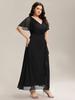 Ever-Pretty Women's Plus Size Formal Dress Short Sleeve Ruffled Deep-V Neck Chiffon Slit Mother of the Bride Dress with Rhinestone-Embellished