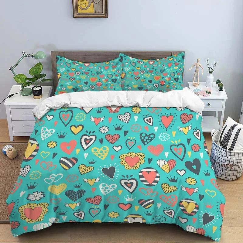 Cartoon Love HD Print Bedding Sett Children King Size Bedding Set Boy Girl's Bed Double Bed Duvet Covers Pillowcase Bedding Se