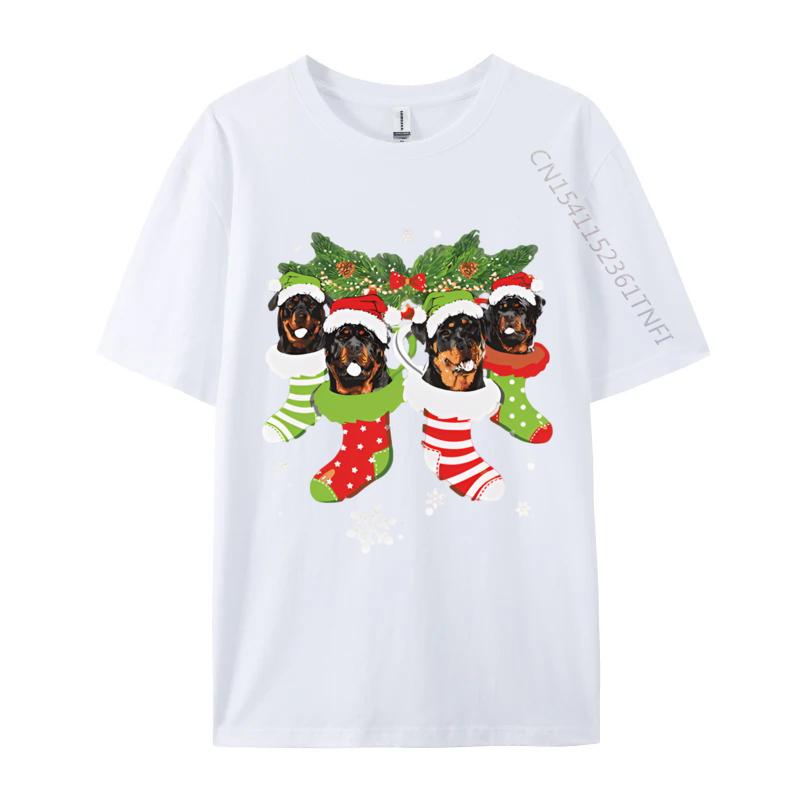 Clothing Rottweiler In Sock Christmas Santa Tshirt Men Funny Tshirt Printed T Shirts Casual Oversized Tees S