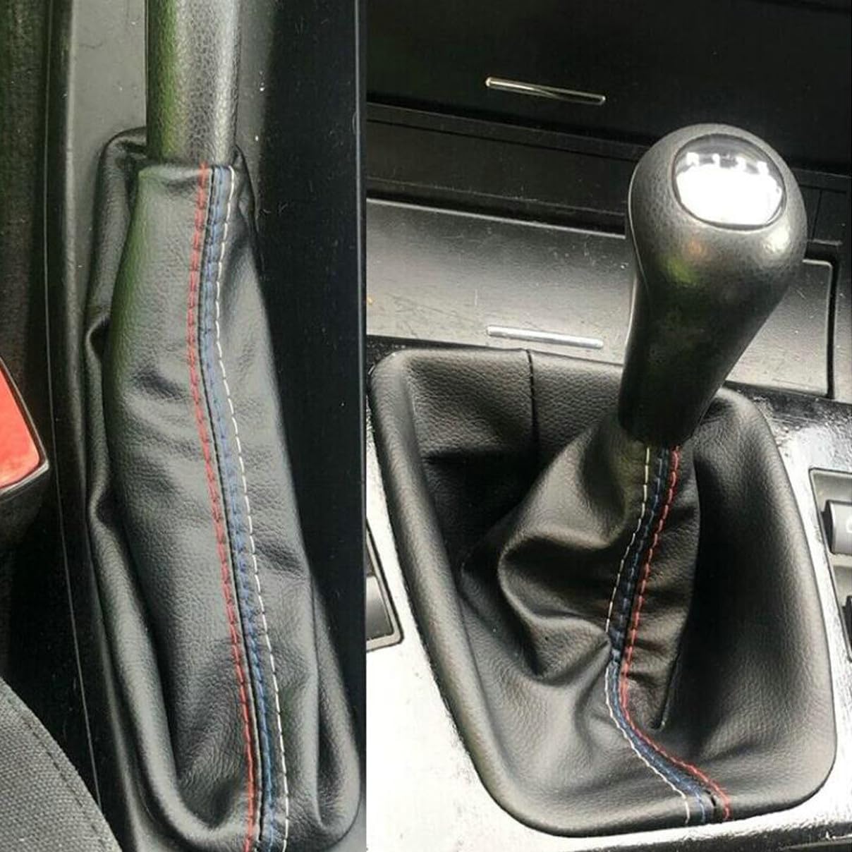 

Car Gear Shift Knob Cover + Manual Handbrake Gaiter Boot Leather Cover for BMW 3 Series E30 E34 E36 E46 E46 M3 Z3,Auto Shifter Shift Boot Cover