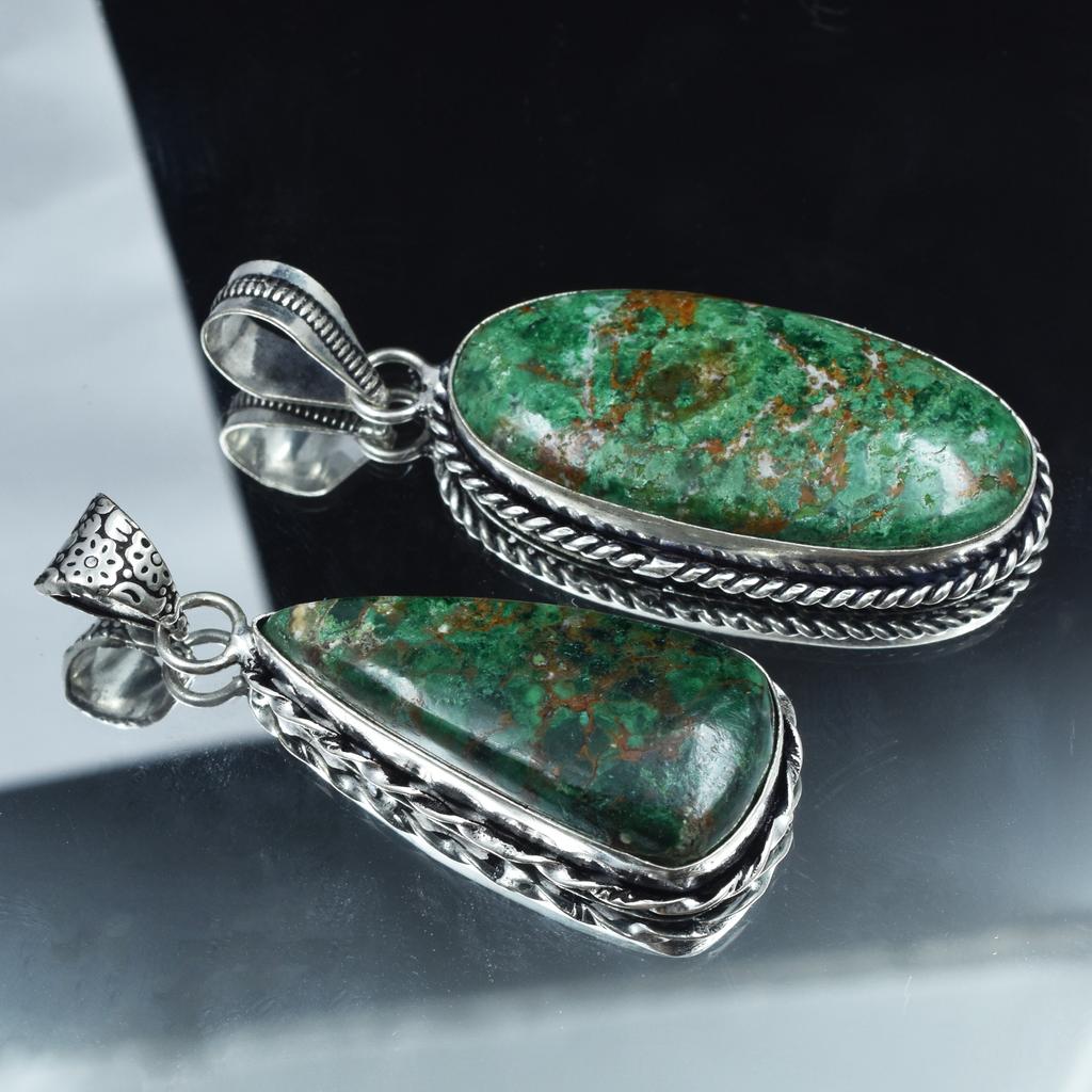 Pendant Healing Stone 925 Silver Chrysocolla 109.30 Ct Oval-Pear Cut Gemstone AR-1712-S