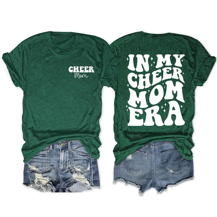 In my cheer mom era cheer mom crew neck casual T-shirt double-sided printing loose short sleeves