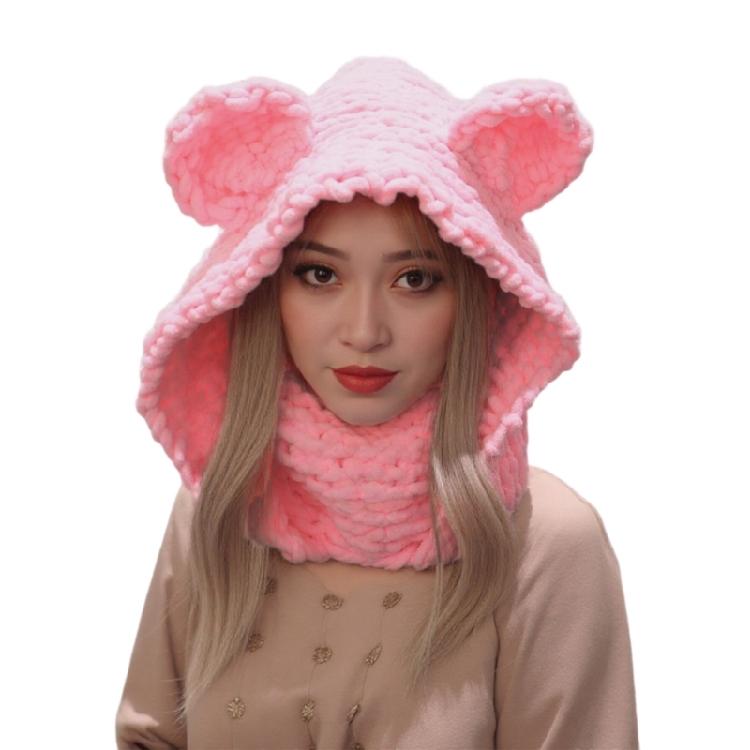 Thicken Neck Warmer Hat Crochet Bear Ear Balaclava Scarf Hat for Cold Weather Winter Sport Gear For Outdoor Enthusiasts