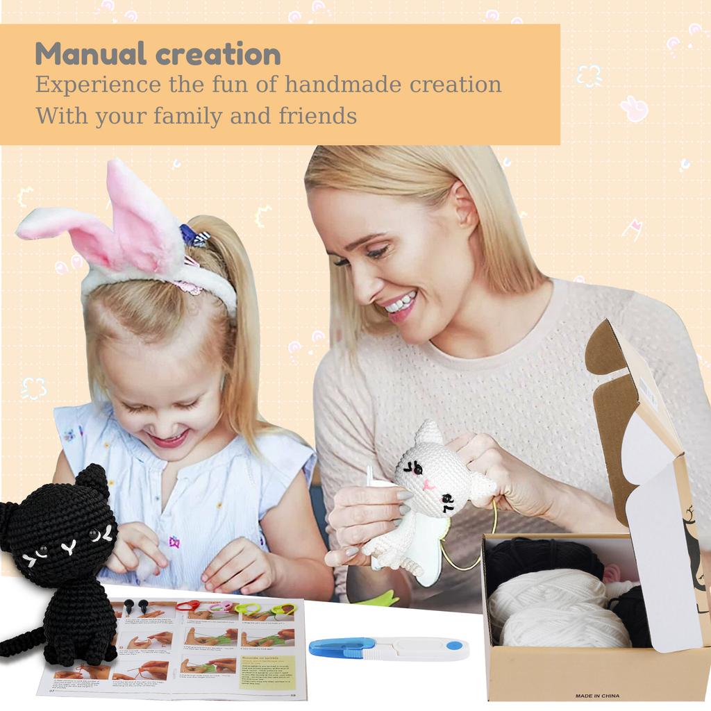 Starter Crochet Kit Cat/Pig Crochet Knitting Kit Complete Crochet Beginners Set DIY Crochet Animal Kits with Yarn Crochet Hooks