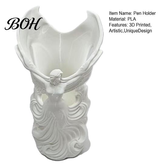 Angel Fairy Figurine Pen Holder, 3D Printed Cosmetic Organizer, Cute Makeup Brush Holder Cup for Vanity Desk, Dried Flower Vase, Gift Women Desktop