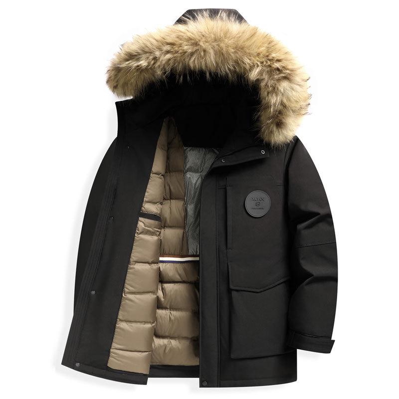 Męska wodoodporna zimowa parka z kapturem w dużym rozmiarze: Gruby, ciepły płaszcz roboczy do sportów outdoorowych.