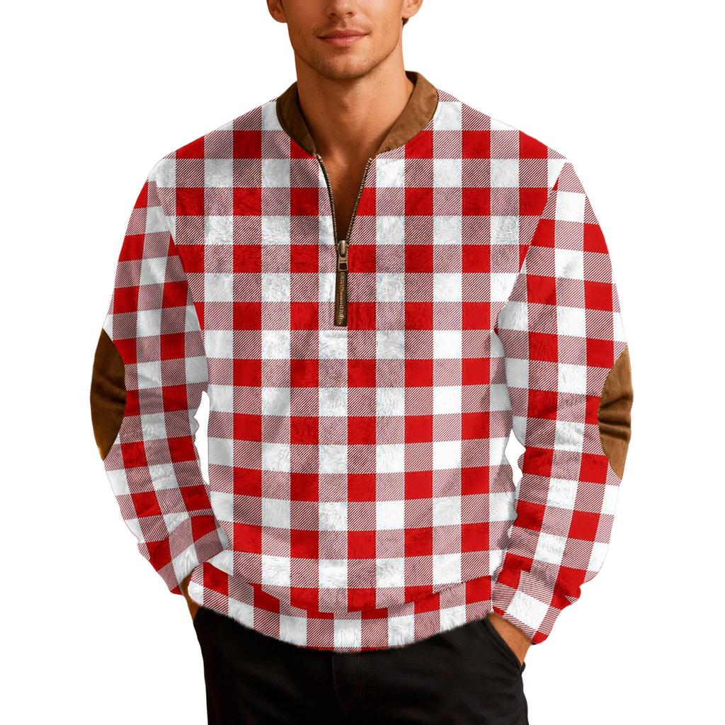 Mens Christmas Zip Up Sweatshirts Xmas Stand Collar Pullover Tops