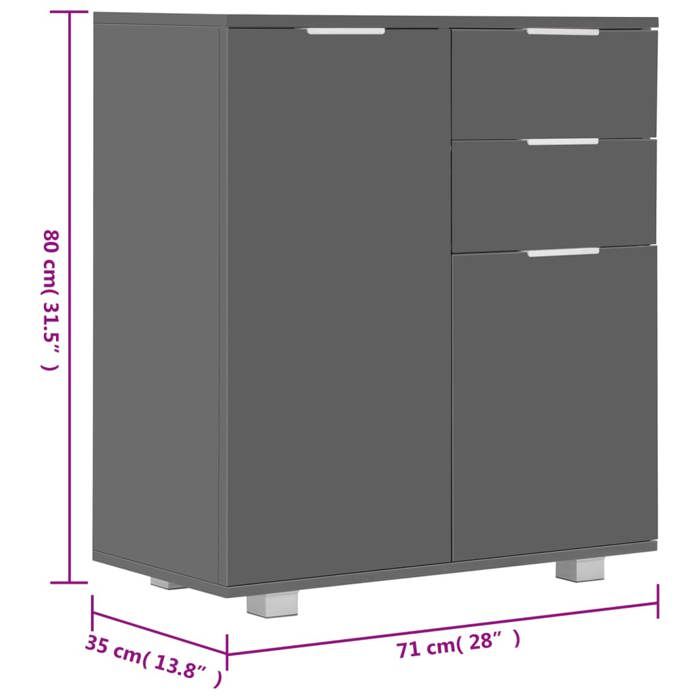 VidaXL Buffet Gris brillant 71x35x80 cm Bois d'ingénierie 283717