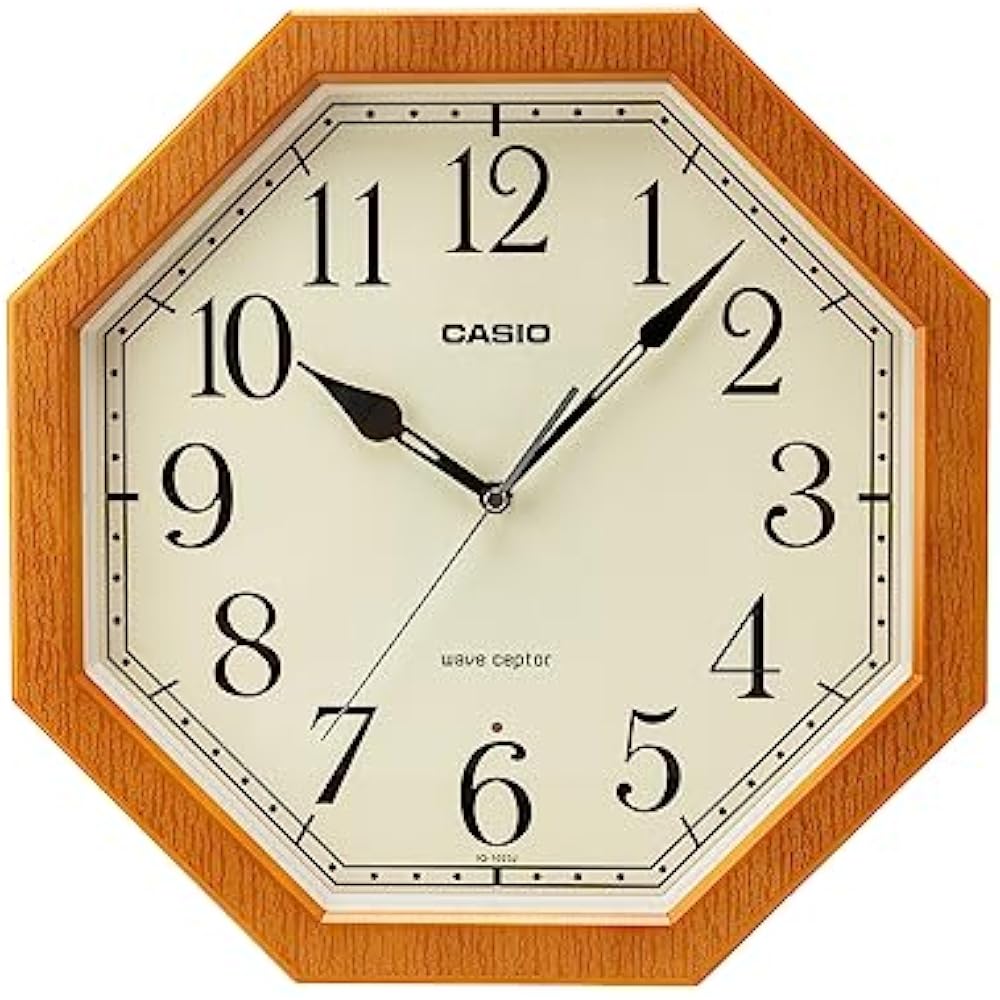 CASIO Wall Clock, Radio-Controlled, Wood-Grain Finish, Stepping Second Hand, Nighttime Second Han...
